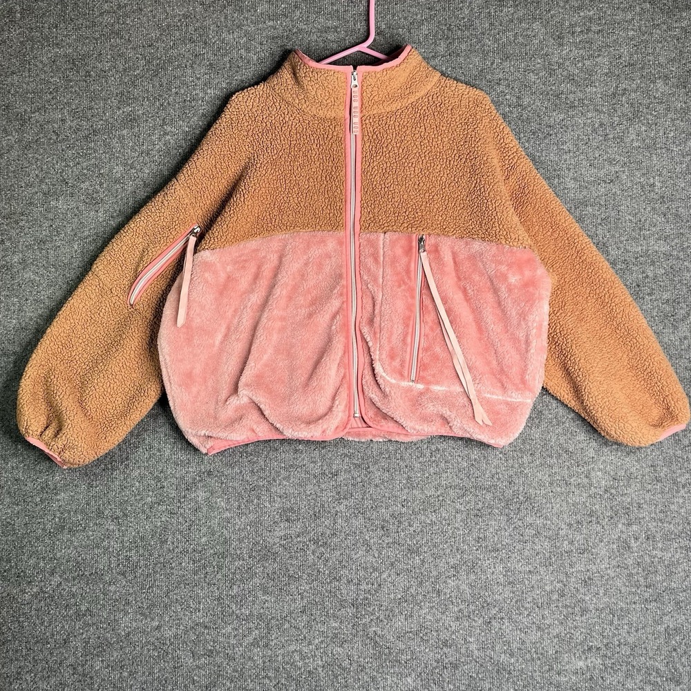 UGG Marlene Sherpa Fleece Jacket Women Small Color Block Pink Beige‎ Full Zip